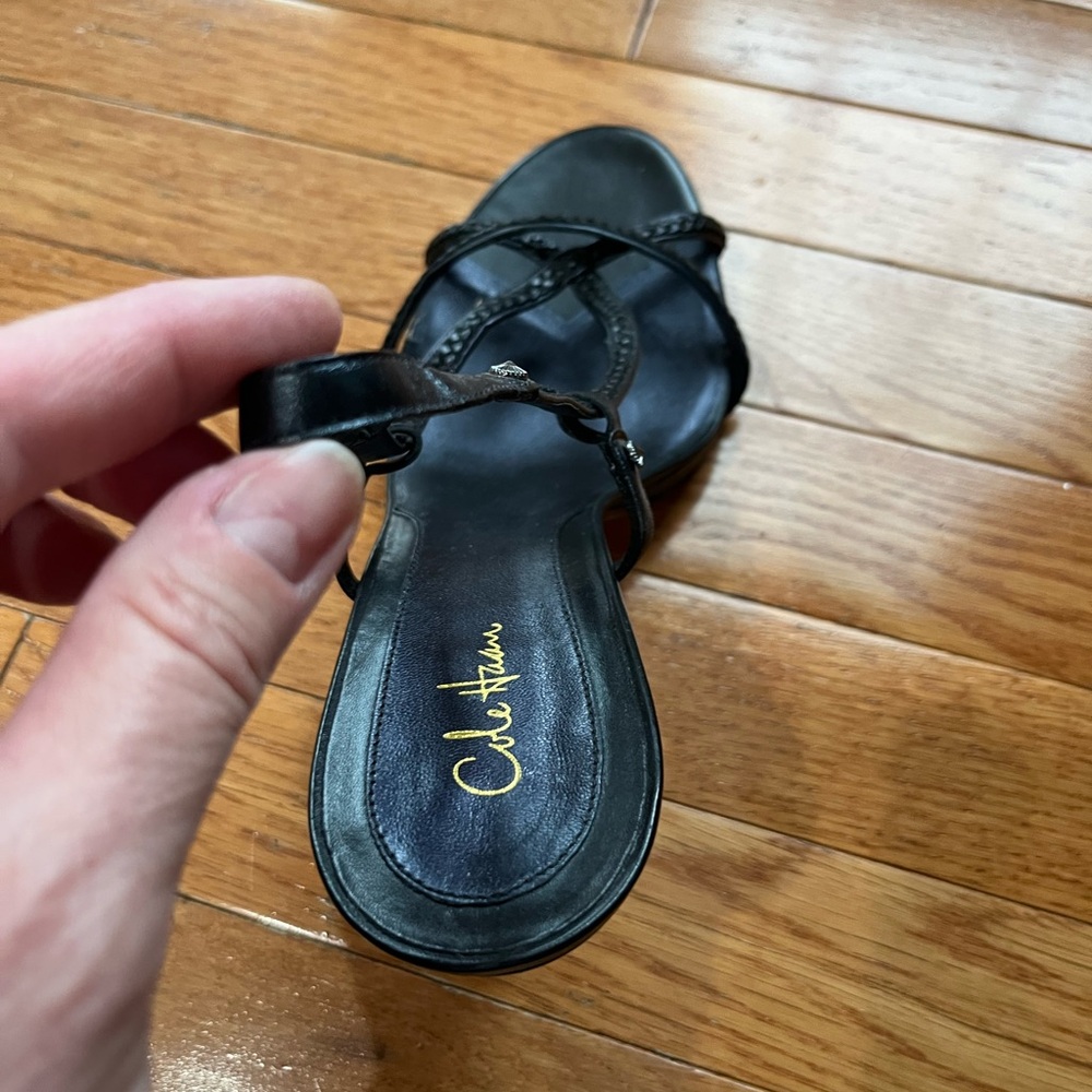 Cole Haan Black Strappy Leather Heeled Sandals - Picture 3 of 6